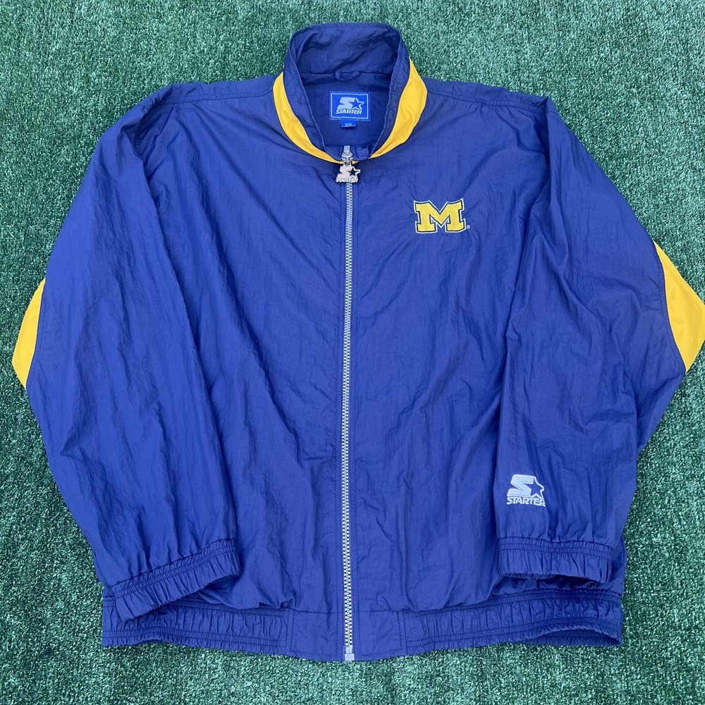 VTG Starter Michigan Wolverines UM  Windbreaker Mens 2XL Navy Blue Full Zip 90s